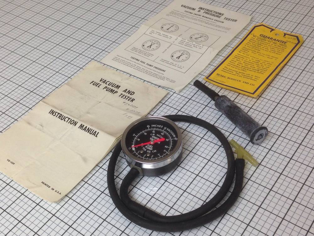 Vintage Vacuum Fuel Pump Tester Sears 282129 Gauge 030 Inches